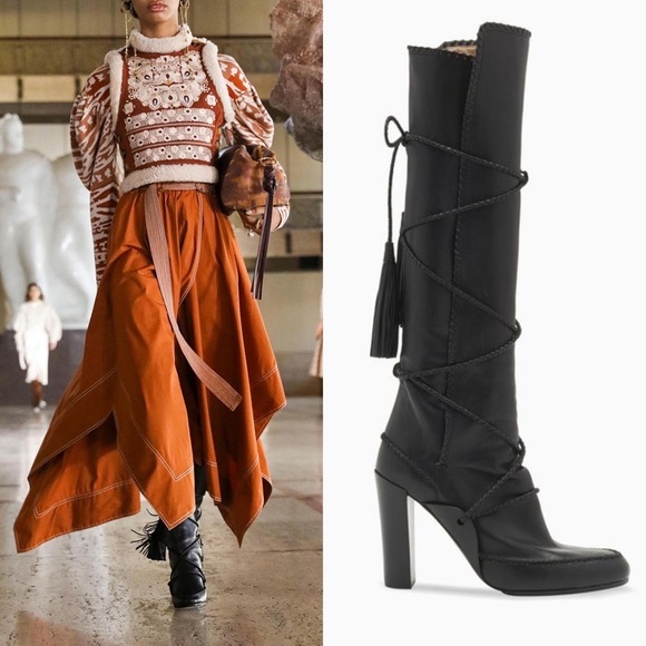 Ulla Johnson Atlas Moccasin Raven Black Bohemian Wrap Braided Knee Boots 5 - Picture 12 of 16